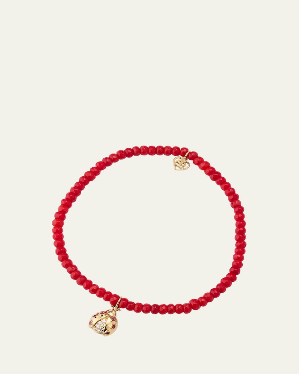Girl's 14k Gold Ladybug Charm Beaded Bracelet